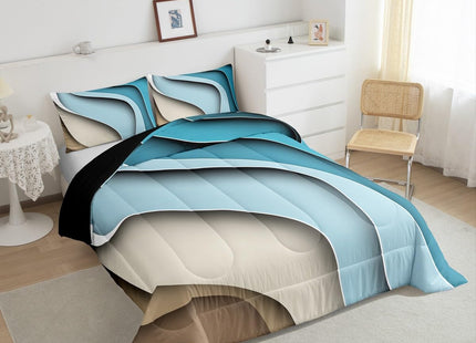 Erosebridal Sea Waves Bedding Set Ocean Coastal Beach Comforter Sets,Abstract Ocean Wave Duvet Geometric Stripes Quilt Set Ultra Soft Cozy Microfiber Down Comforter Full 3Pcs for Kids Teen Adults