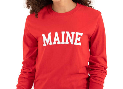 Maine Simple Traditional Classic Long Sleeve Tshirt Men Women Red