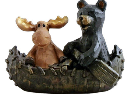 The Bridge Collection Canoeing Moose & Black Bear Figurine