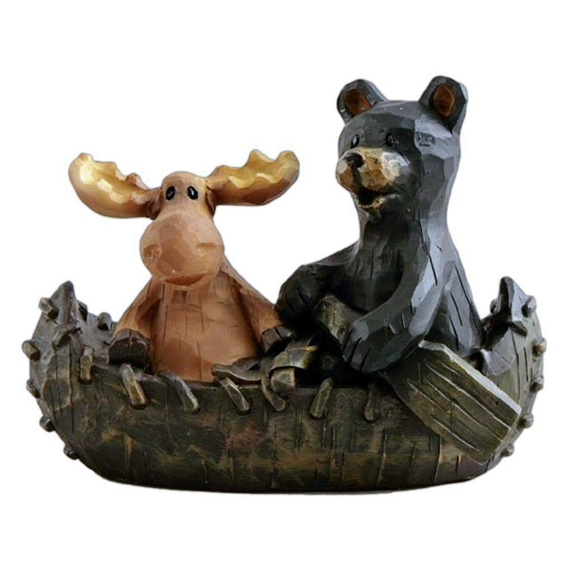 The Bridge Collection Canoeing Moose & Black Bear Figurine