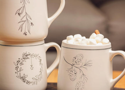 Karma Gifts, Winter White Mug, Pinecone, 18 OZ