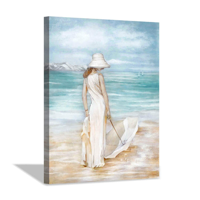 Beach Lady Canvas Wall Art, Coastal Seaside Picture, Ocean Home Decor 11x16
