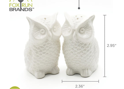 Fox Run Ceramic Owl Salt and Pepper Shakers, Set of 2 White Mini Seasoning Shakers, 2.4" x 3.5"