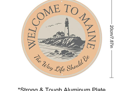 Welcome To Maine Lighthouse Scene Metal Tin Sign Plaque