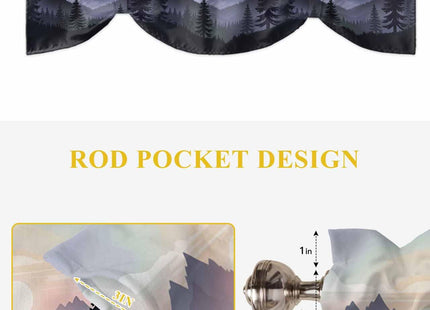 Forest Mountains Tie Up Window Valance Rod Pocket Curtain Sunset Sundown Scenery Window Treatment Thermal Insulated Adjustable Curtain Valance for Kitchen Living Room Bedroom Bathroom 54x18in 1 Panel