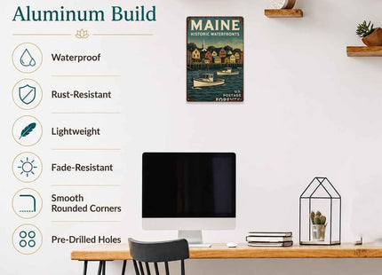 Maine Historic Waterfronts Vintage Metal Wall Art Signs 8X12 Inch