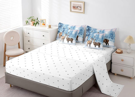 Erosebridal Deer 7 Pcs Comforter Set Twin Size,Winter Snowflake Reversible Bed in a Bag with Flat Sheet and Fitted Sheet,Hunting Deer Wild Animals Wildlife Bedding Set with Pillowcase & Sham