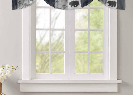 Retro Countryside Bear Moose Tie Up Curtain Valance for Windows/Living Room/Kitchen/Bathroom Farmhouse, Grey Blue Buffalo Plaid Short Rod Pocket Rustic Cabin Curtain Window Treatment, 1 Panel 54x18