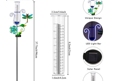 HOBYLUBY Solar Rain Gauge Outdoor with Dragonfly Decor