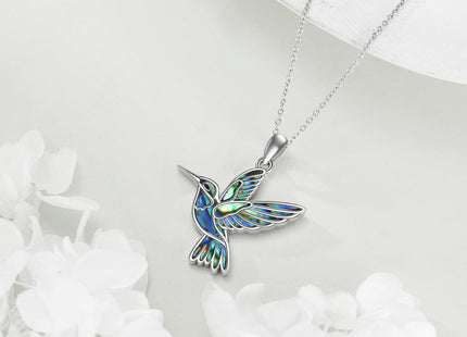 AINFQY Hummingbird Necklace 925 Sterling Silver Abalone Shell Humming Bird Pendant Necklace for Women Men Hummingbird Jewelry Birthday Gift