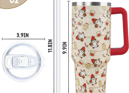 Nqhsionv Christmas Tumbler 40 oz Gingerbread Gnomes Cup Winter Coffee Travel Mug Stainless Steel Insulated Cups Joy Holiday Water Bottle Christmas Decor Gifts