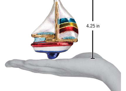 Old World Christmas Blue Sailboat Glass Blown Ornament for Christmas Tree, Handcrafted Holiday Decoration, Boating Collection