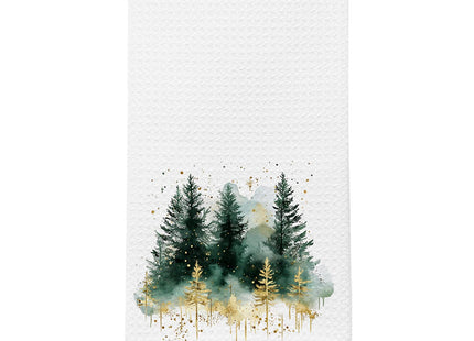 IAFQWDS Christmas Tree Kitchen Towels, Green and Gold Pine Tree Christmas Dish Tea Towels, Xmas Winter Forest Decorative Hand Towel for Bathroom Kitchen, 16x24 Inch