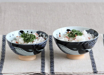 Minorutouki Mino-yaki Japanese Ceramic Rice Bowl Whale Blue φ5×H2.6 in 7.14oz Made in Japan