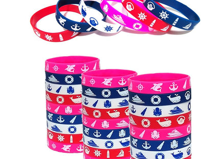 CupaPlay 24PCS Nautical Rubber Silicone Wristbands-Nautical Themed Party Supplies Decorations Coastal Beach/Birthday /Prizes Rewards Favors