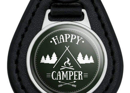 Black Leather Happy Camper with Campfire Keychain