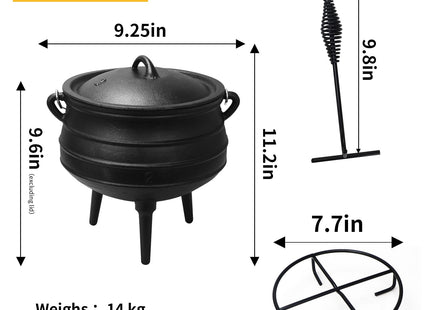Mabeeze 6 Qt Cast Iron Potjie Pot, 3-Legged Campfire Dutch Oven