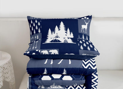 Erosebridal Camper Bedding Set Twin Rustic Farmhouse Camping Comforter Set,Bear Deer Woodland Animal Comforter for Kids Boys Girls,Patchwork Geometric Hexagon Arrow Decor Quilt Duvet Navy Blue 2 Pcs