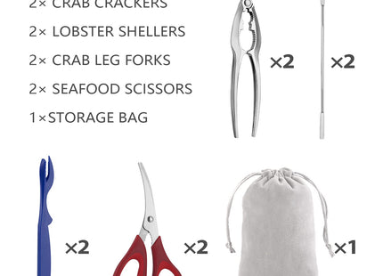 Seafood Tools Set Includes 2 Crab Crackers 2 Seafood Fork 2 Lobster Crackers 2 Seafood Scissors -Nutcracker Set（9 Piece ）