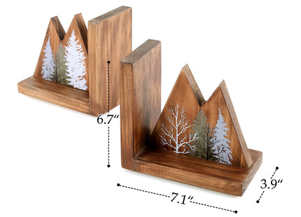 NIKKY HOME Heavy Duty Non Slip Rustic Woodland Mountain Wood Bookend Forest Book Ends Book Stoppers for Cabin Decor Home and Office Shelves Children