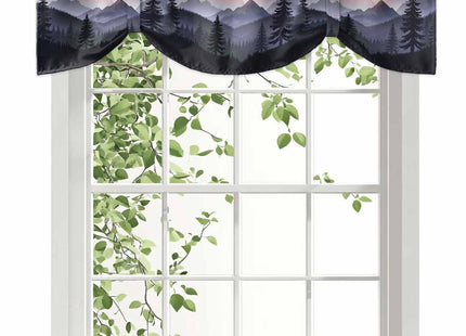 Forest Mountains Tie Up Window Valance Rod Pocket Curtain Sunset Sundown Scenery Window Treatment Thermal Insulated Adjustable Curtain Valance for Kitchen Living Room Bedroom Bathroom 54x18in 1 Panel