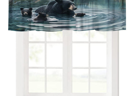 wlsgdsg Rustic Bear Kitchen Valance Curtain Vintage Rustic Cabin Forest Nature River Hunting Black Bear Wildlife Window Treatment Valances Curtains for Living Room Bedroom，54x18Inch 1P