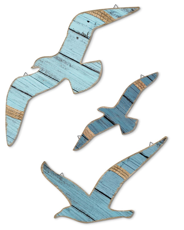 Putuo Decor 3pcs Wooden Seagull Wall Art, Nautical Room Decor Coastal Wall Hanging, Seagull Wall Decor Beach Decorations for Home Bedroom Bathroom Hallway Nautical Wall Decal Nursery