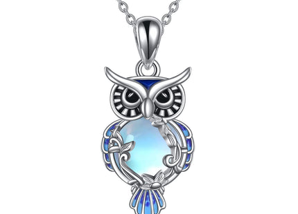 LUHE Moonstone Owl Necklace Gifts for Women Sterling Silver Filigree Owl Pendant Necklace Christmas Jewelry for Women