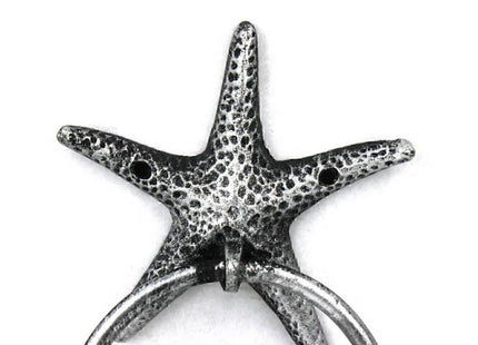 Antique Silver Cast Iron Starfish Towel Holder 8.5 Inch - Starfish Decoration - Sea Home Decor