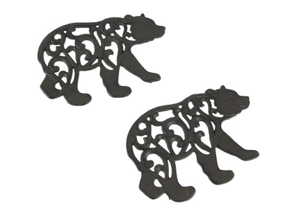 Set of 2 Black Enamel Cast Iron Bear Kitchen Trivets Lodge Decor