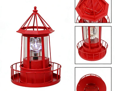 Solar Lighthouse Lamp, 360° Rotating LED Garden Light for Outdoor Decor