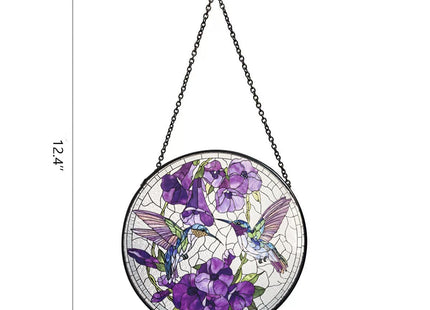 Hummingbird Stained Glass Suncatcher,7.8 inch Hummingbird with Ipomoea Flowers Suncatchers for Window Hanging Bird Suncatcher for Garden Home Decor Hummingbird Gifts for Women Mom Bird Lovers