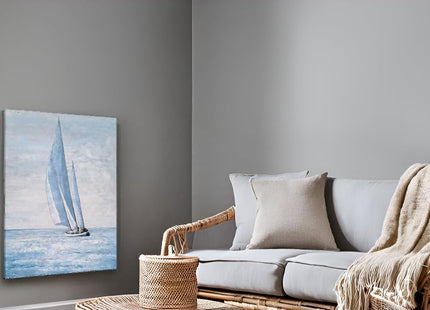 Yihui Arts Coastal Sailing Boat Canvas Wall Art - Blue and White Nautical Picture for Living Room, Bedroom, or Bathroom Decor with Vertical Seaside Artwork