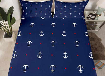 Castle Fairy Anchor Printed Bed Sheet Queen Set Red Heart Pattern Sheets Sets Adults Bedroom Decor Nautical Anchor Microfiber Bedding Set with Flat,Fitted Sheet,2 Pillow Cases