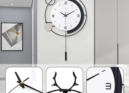 Large Wall Clocks for Living Room Decor, Modern Pendulum Wall Clock Silent Quartz Battery Operated Non-Ticking, Black Metal Deer Clock for Living Room Kitchen Bedroom Home Wall Decor,13x25inch