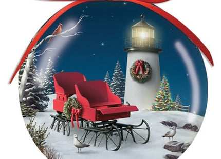 Cape Shore Lighthouse and Red Sleigh High Gloss Resin Hanging Ornament