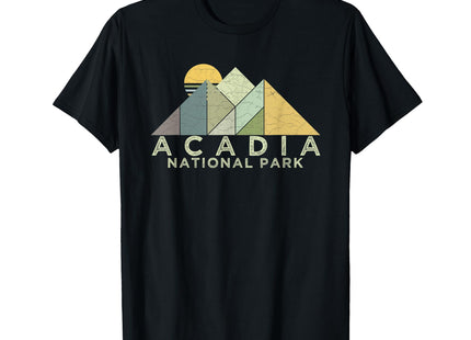 Retro Acadia National Park Distressed Hiking T-Shirt, Men, Black, Small