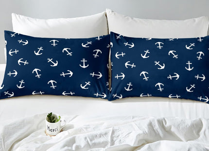 Manfei Summer Anchor Sheet Set Full Size, Nautical Anchor Bedding Set for Kids Boys Teens Room Decor, Fashion Navy Blue Bed Sheet Set 4pcs with Deep Pocket Fitted Sheet + Flat Sheet + 2 Pillowcases