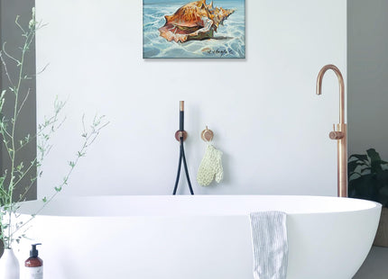 JZLDZS Seashell Canvas Wall Art, Light-Blue, 12x16 Inch Framed