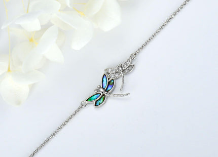 AOBOCO 925 Sterling Silver Dragonfly Anklet for Women Abalone Adjustable Foot Link Bracelet Anklet, Dragonfly Gifts for Women