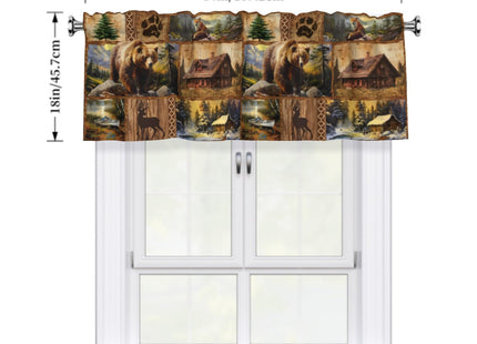 Giwawa Bear Deer Fox Kitchen Curtain Valance Rustic Cabin Lodge Blackout Rod Pocket Decorative Curtain Topper for Living Room Bedroom, 54" x 18"
