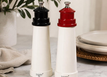 Fletchers' Mill Lighthouse Pepper Mill, White/Cobalt - 6 Inch, Adjustable Coarseness Fine to Coarse, MADE IN U.S.A.