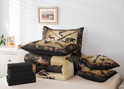 Erosebridal Hunting and Fishing Comforter Set Full 7 Piece Tree Camo Bedding Set with Sheets for Kids Adults Woodland Wildlife Bass Fish Duck Bear Deer Bed in A Bag Rustic Farmhouse Cabin Bed Set