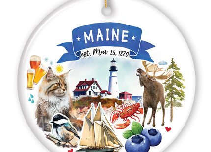 Collectible Ceramic USA Souvenir Keepsakes - Artistic Maine State Themes and Landmarks Christmas Ornament