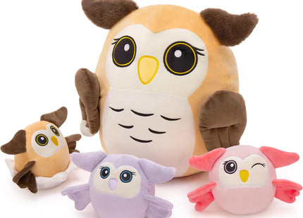 MaoGoLan Owl Stuffed Animals with Babies Inside,Ultra Soft Owl Plush Throw Pillow with 3 Adorable Baby Owls Plushie,Squishy Stuffed Collection Gift for Owl Lover,Kids,Teens,16"