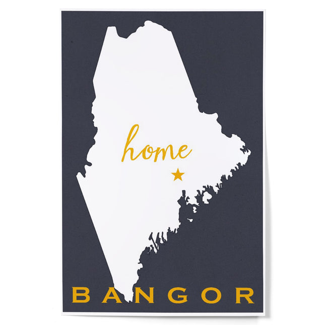 Lantern Press Bangor, Maine, Home State, White on Gray, 12x18 Inch Art Print, Home Decor⁠