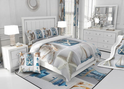 Erosebridal Nautical Comforter Set, Beach Theme Duvet Sets Twin Size, Marine Sail Boat Bedding Set for Kids Boys Girls Teens, Lighthouse Pearl Quilted Duvet for Living Room Decor