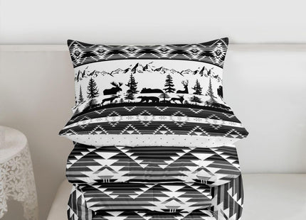 Feelyou Western Bedding Set Soft for Boys Girls, Southwestern Aztec Comforter Set Toddler Size Bear Duvet Quilt Microfiber Deer Moose Bedroom Decor Wild Animals 2 Pcs with 1 Pillow Cases