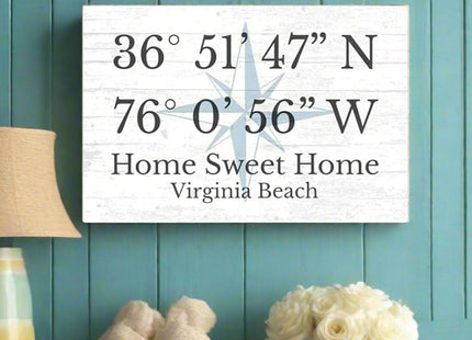 GPS Sign Personalized Location CUSTOM Coordinates Beach House or Lake Home Address Latitude Longitude Wall Art Decor - Solid Wood - 16.5" x 10.5"