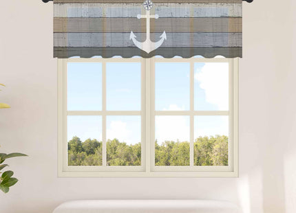 Pinroote Beige Gray Ombre Wood Sheer Valance, 54"x18" Light Filtering Kitchen Curtain Valances, Beach Nautical Anchor Ocean Coastal Chiffon Rod Pocket Living Room/Bedroom/Cafe Curtains